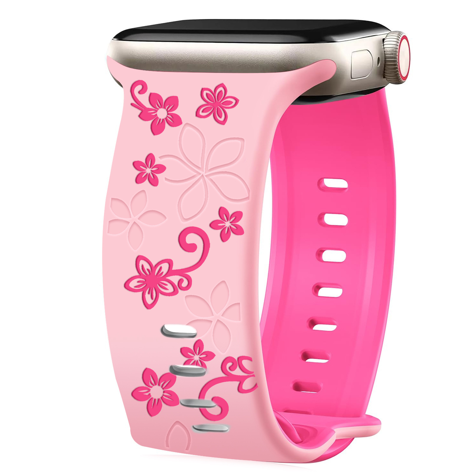 Suitable for Apple iWatch Floral Bauhinia Laser-Engraved Silicone Strap Applewatch Watch Strap Bracelet