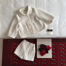 韩系女童冬季套装2025冬季新款洋气时髦高级感翻领纯色小香风套装