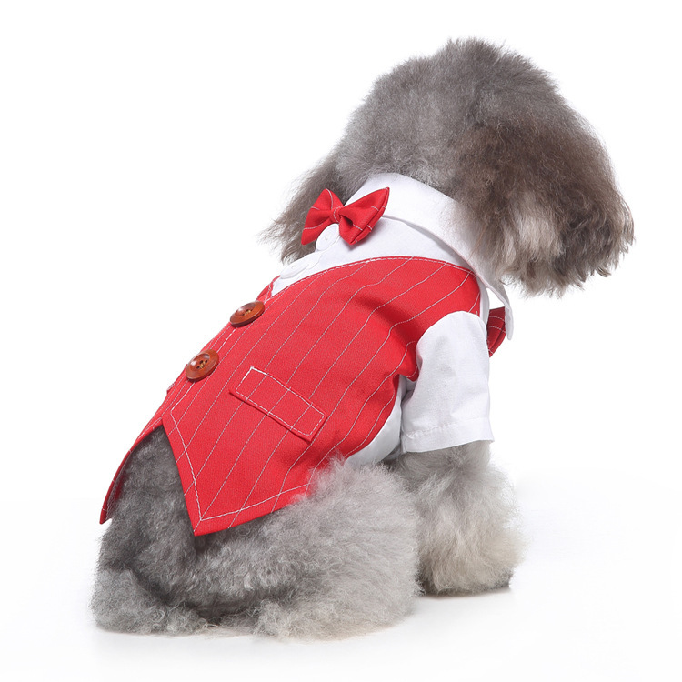 Camisa de caballero para perro con corbata de rayas negras, traje con capucha para perro, estilo cola de golondrina para vestido de boda de verano, ropa para mascotas_voghion.com