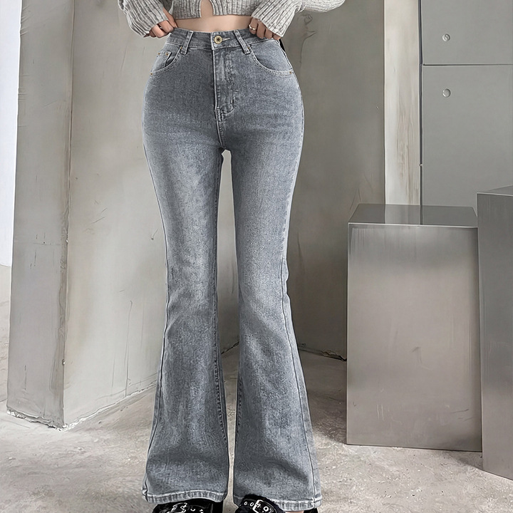 Amazon vintage distressed washed flared jeans in gray, slim fit, hip-hugging, suitable for dates, commuting, and casual wear Amazon vintage distressed washed flared jeans in gray, slim fit, hip-hugging, suitable for dates, commuting, and casual wear