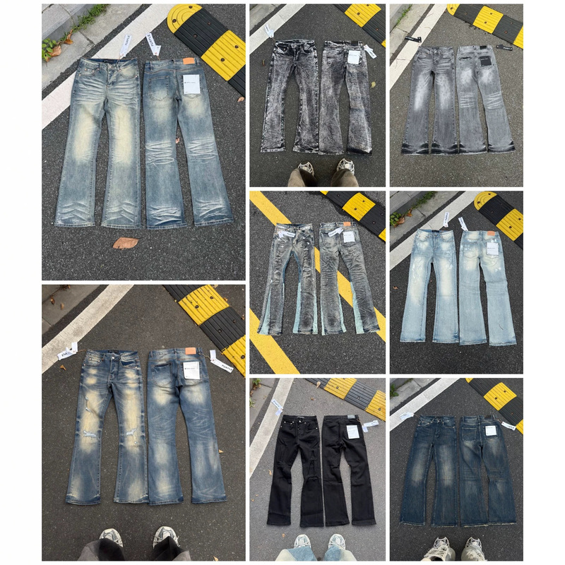 Cross-Border Purple Brand European and American Style Street Fashion Brand Ripped Patchwork Heavy Wash Flared Jeans for Men and Women Cross-Border Purple Brand European and American Style Street Fashion Brand Ripped Patchwork Heavy Wash Flared Jeans for Men and Women