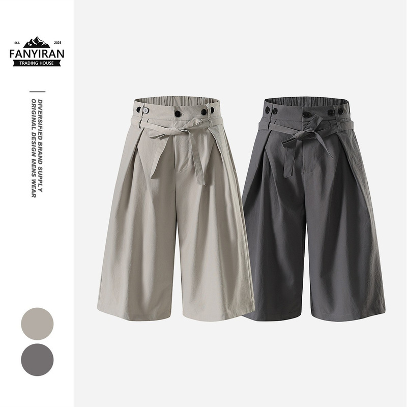 Buttertiger Niche Designer Trendy Brand Lace-Up 7-Point Shorts Men's Loose Summer Shorts Dk2506