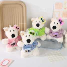 爆款西高地毛绒挂件斜跨相机穿搭公仔玩偶包包挂饰车载摆件小礼物