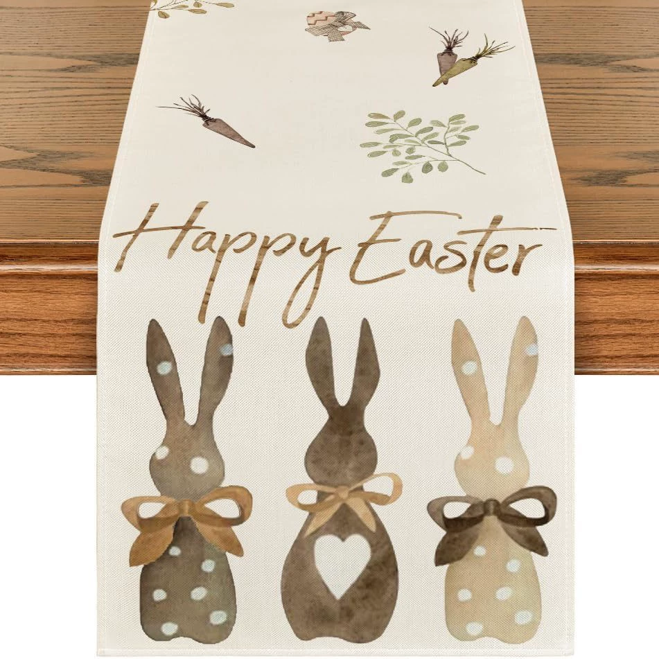 Amazon Best Selling Easter Bunny Egg Table Runner Restaurant Tabletop Holiday Party Home Decoration Table Runner