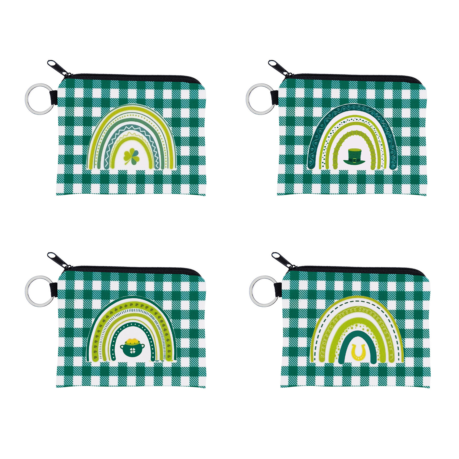 跨境圣帕特里克节印花图案零钱包便携式钥匙扣硬币袋女孩妇女礼物