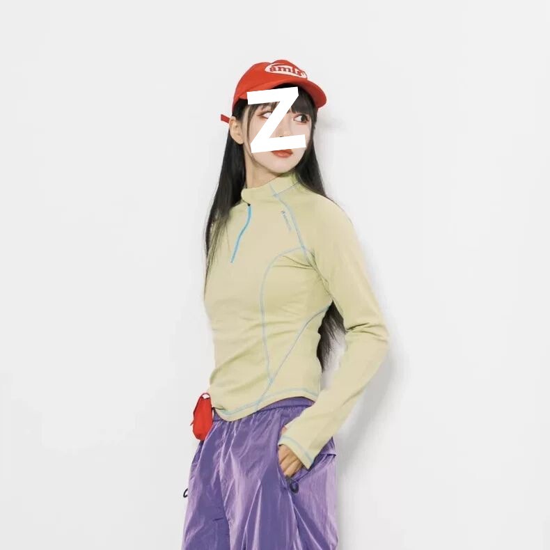 户外山系辣妹风半拉链立领健身瑜伽服长袖T恤修身辣妹纯欲上衣|undefined