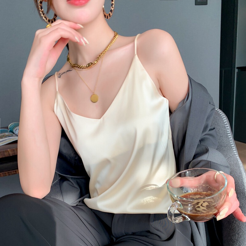 Non-Silk Camisole Women's Outer Wear French Hottie Camisole Women's Summer Satin Women's Vest Top Women's Korean