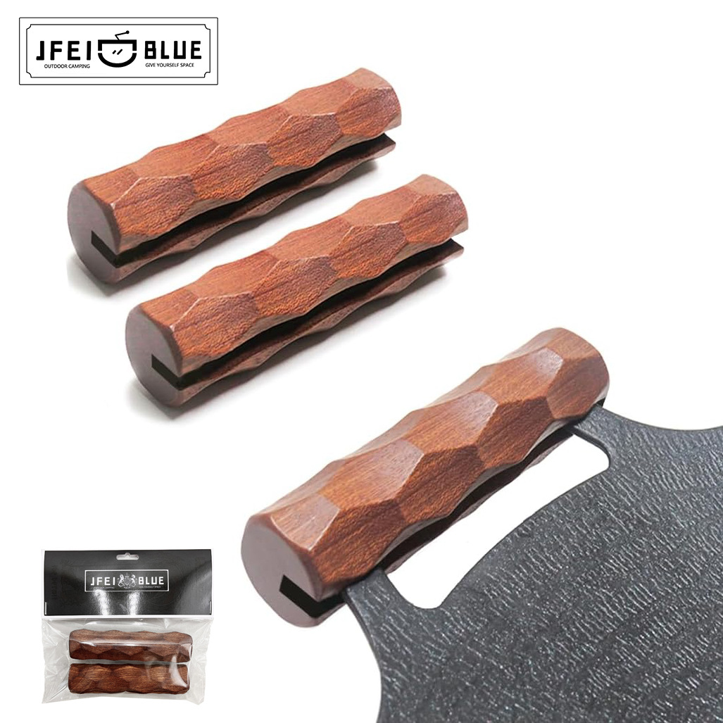 Acampar al aire libre portátil barbacoa placa mango de madera maciza coreano barbacoa placa anti-scald binaural placa para hornear Sapele mango de madera