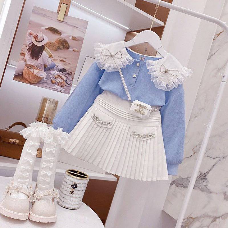 Girls sweater pleated skirt suit 2022 sp...