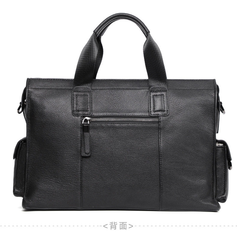Túi xách tay nam da bò thật dung tích lớn 40×13×29 cm, đựng tài liệu và laptop 15,6 inch — Dây kéo dọc da bò màu đen, Dây kéo ngang da bò màu đen, Da cừu lớp đầu màu đen chi tiết 29