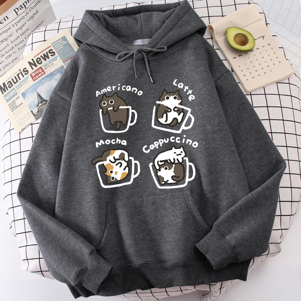Five Little Cats Playing In The Cup Hoodies Male Set Harajuk