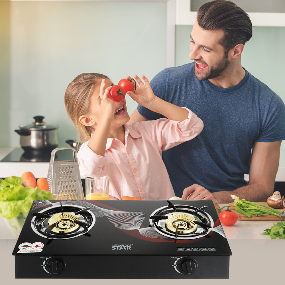 WinningStar vidrio transfronterizo a prueba de explosiones de dos cabezas deslumbrante fuego feroz fuego hogar estufa de gas licuado estufa de gas