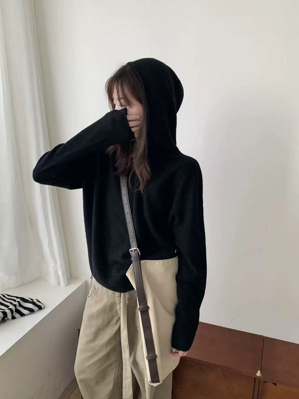 克莱因蓝色连帽毛衣女深秋初冬季穿搭2025新款慵懒高级感针织上衣|undefined