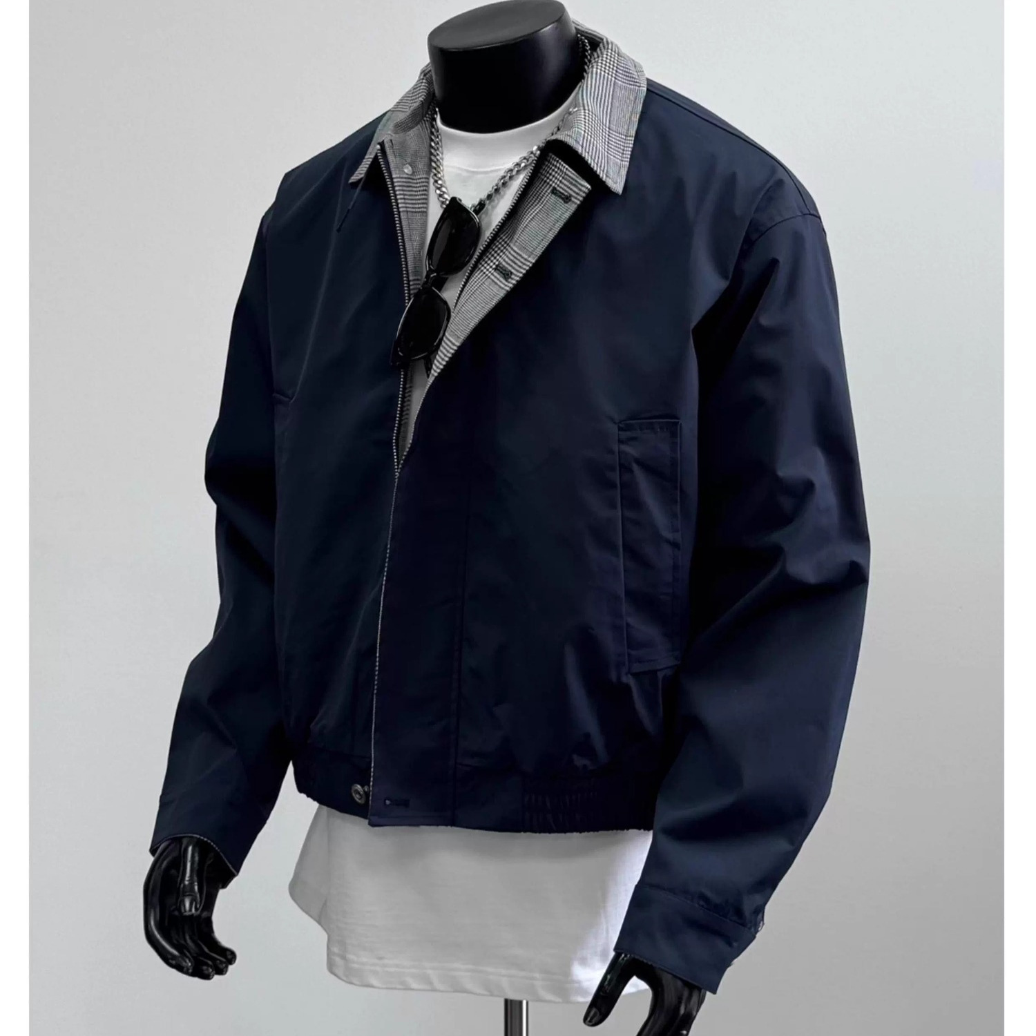 Color Blocking Plaid Lapel Jacket Men's Workwear Minimalist Loose Casual Jacket_voghion.com