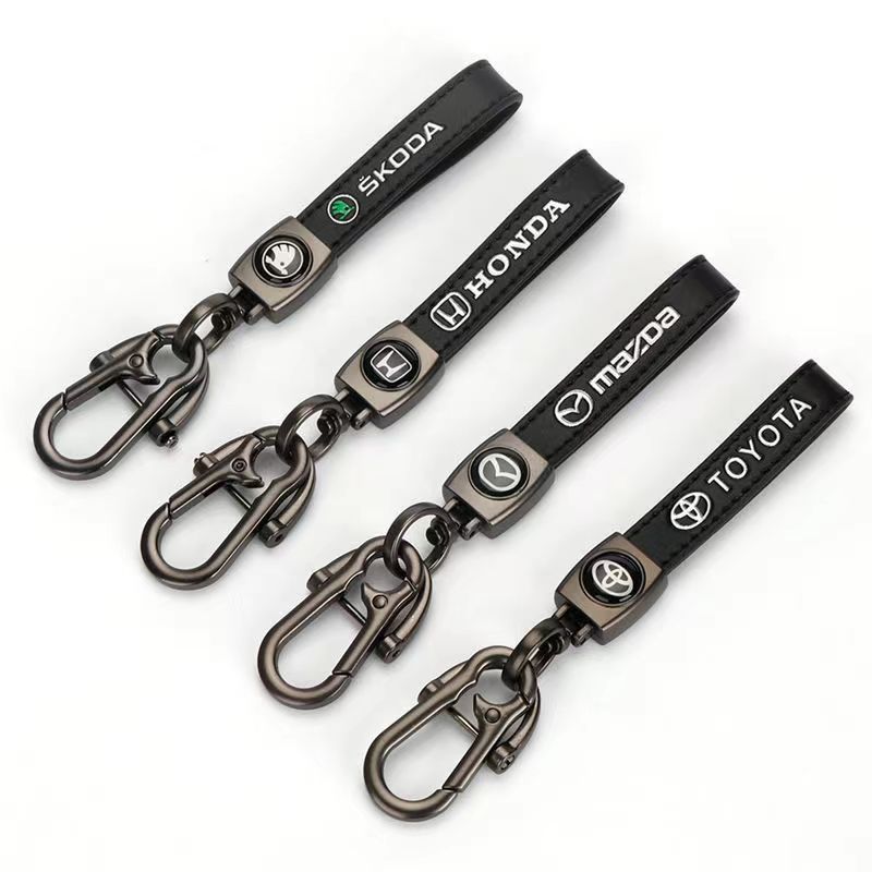 Car Keychain Metal Car Logo Leather Anti-lost Key Rope New High-end Accessories Small Pendant Amazon Explosions