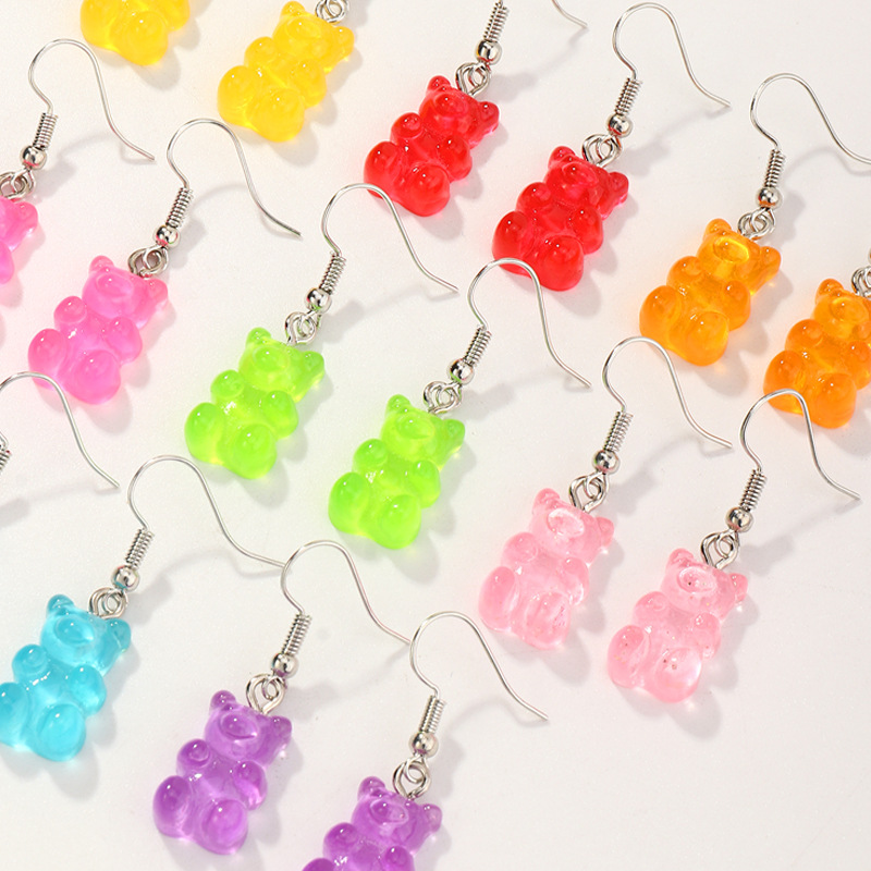 Fashion Cute Candy Color Cartoon Bear Girls' Earrings 8 Pairs Set display picture 4