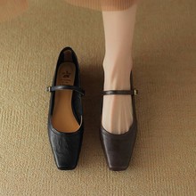 淘货源现货发2024夏头层手抓羊皮 一字带玛丽珍鞋高品质复古单鞋