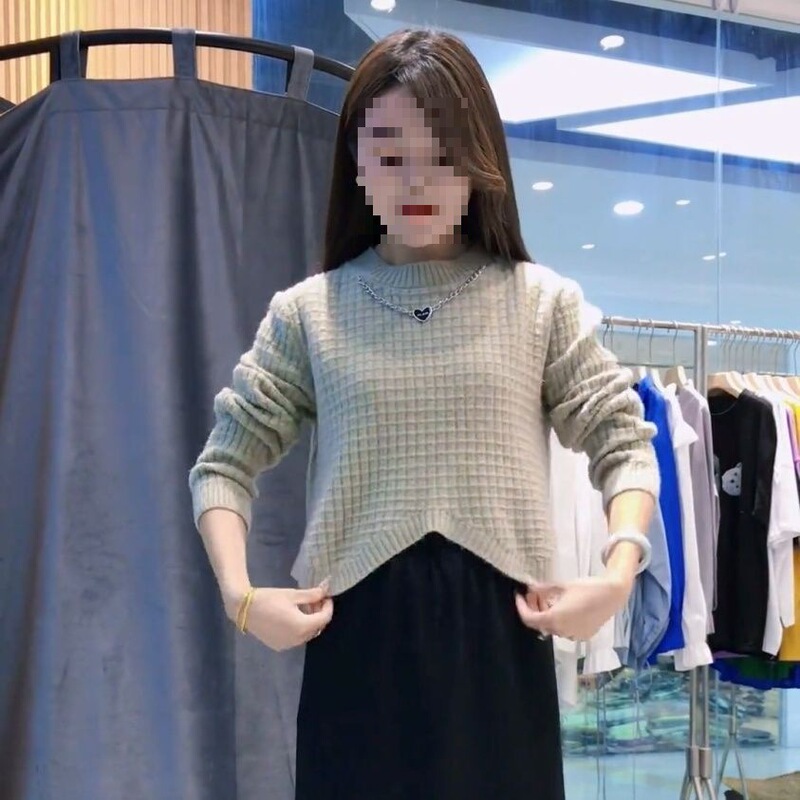 Solid Color Round Neck Sweater Women's Suit Spring and Summer Versatile Short Knitwear Long-Sleeved Skirt Two-Piece Set for Small Women