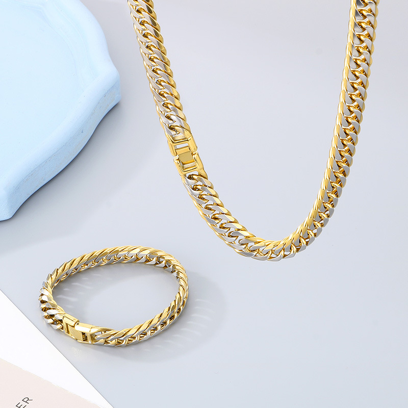50g Weight PVD Coated Gold Plating Process 18K Real Gold Plated Plating Material Bracelets, Necklace Classification Cuban Link Chain Curb Chain Chain Type 1 Piece Quantity Daily, Party, Street Occasion 304 Stainless Steel Material Geometric Pattern All Seasons Season Men's Gender Hip-Hop, Vintage Style Style Plating Craft Wholesale Jewelry Hip-Hop Vintage Style Geometric Titanium Steel Plating Bracelets Necklace Cuban Link Chain Curb Chain 3