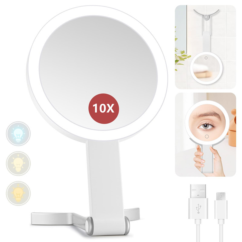 led带灯美妆镜 手持台式壁挂三用化妆镜生日礼物送女生 可定制