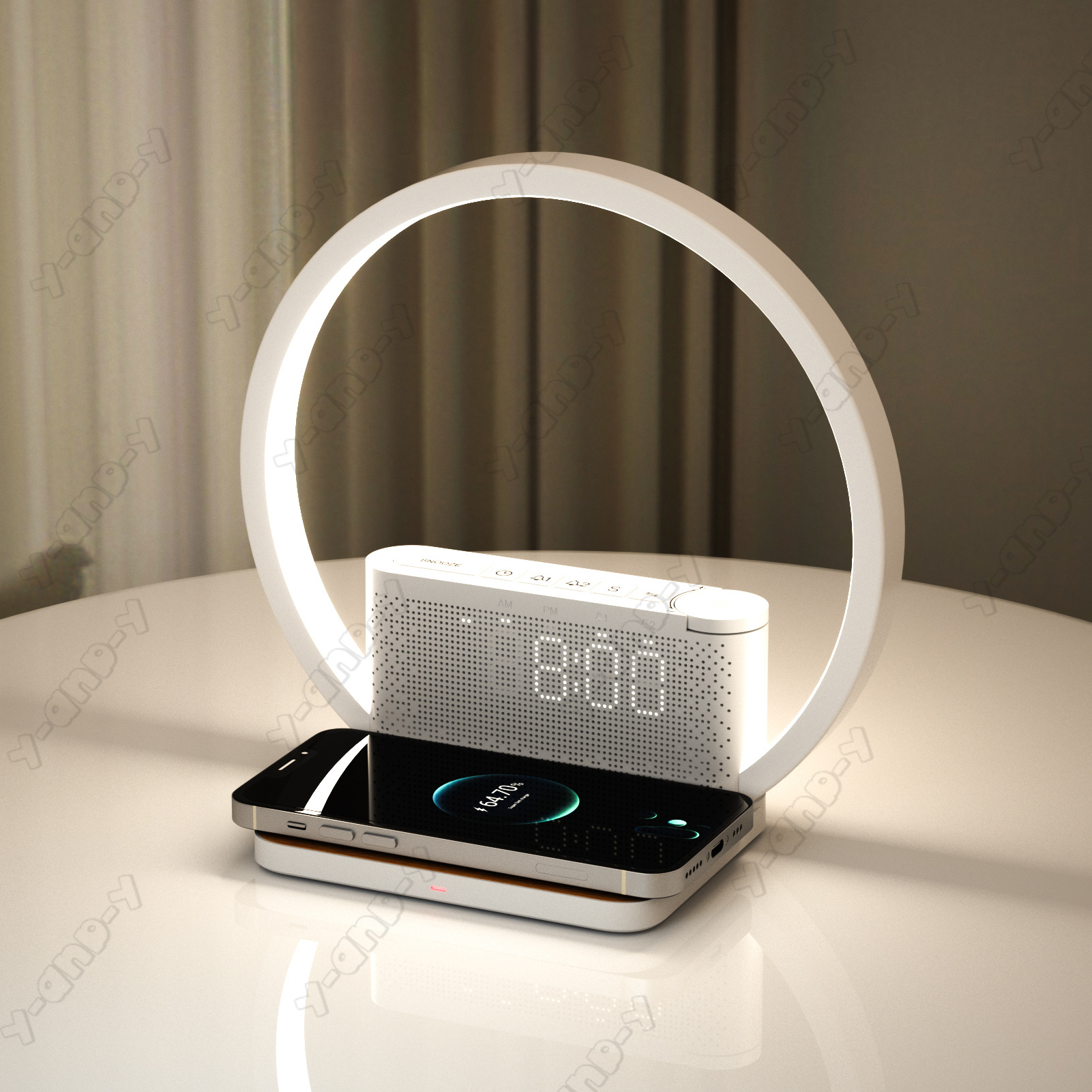 (2개) 침대 옆 웨이크 업 라이트 더블 알람 시계 10W 무선 충전기 화이트 노이즈 수면 3 터치 데스크 램프 야간 조명 독서