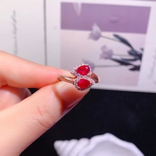 S925 Set Natural Ruby Ring Twin Stone Hot-selling Fashion Snake-shaped Twisted Water Drops Color Treasure Main Stone 4x6mm