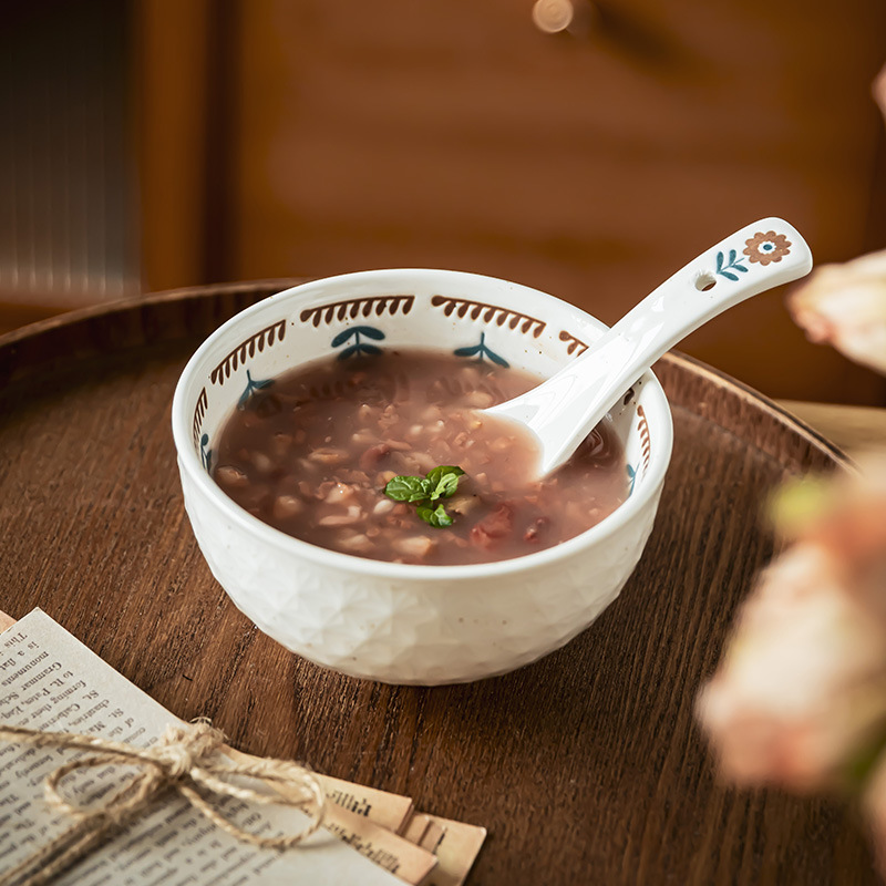 Japón estilo retro dibujado a mano pequeña flor cerámica doméstica cubiertos de arroz tazón de ensalada tazón de fideos tazón de sopa tazón de desayuno
