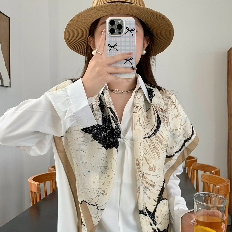 90棉麻油画黑白大方巾女夏季薄款防晒丝巾披肩围巾包头巾妈妈送礼|undefined