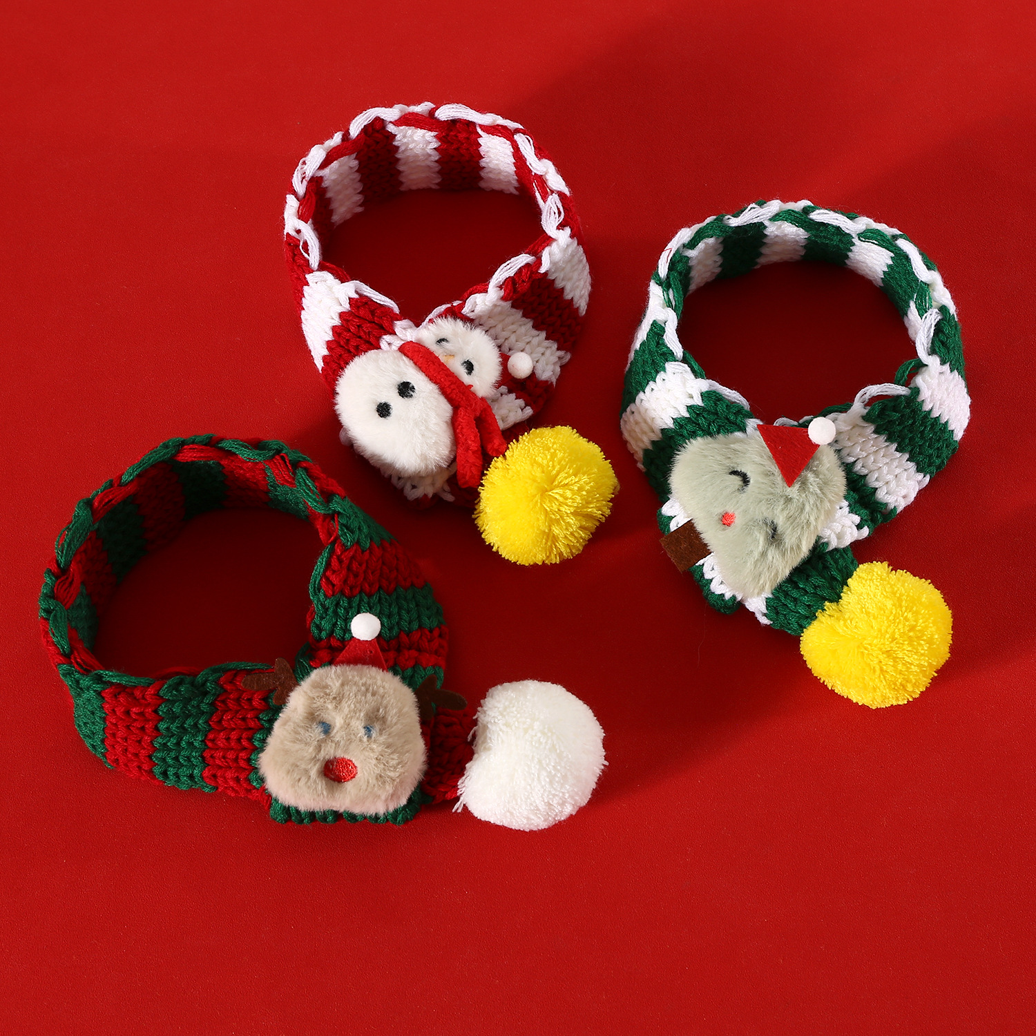 2024 mascotas perros bufandas de Navidad rayas bola de lana perros pequeños gatos árbol de Navidad alces muñeco de nieve bucal