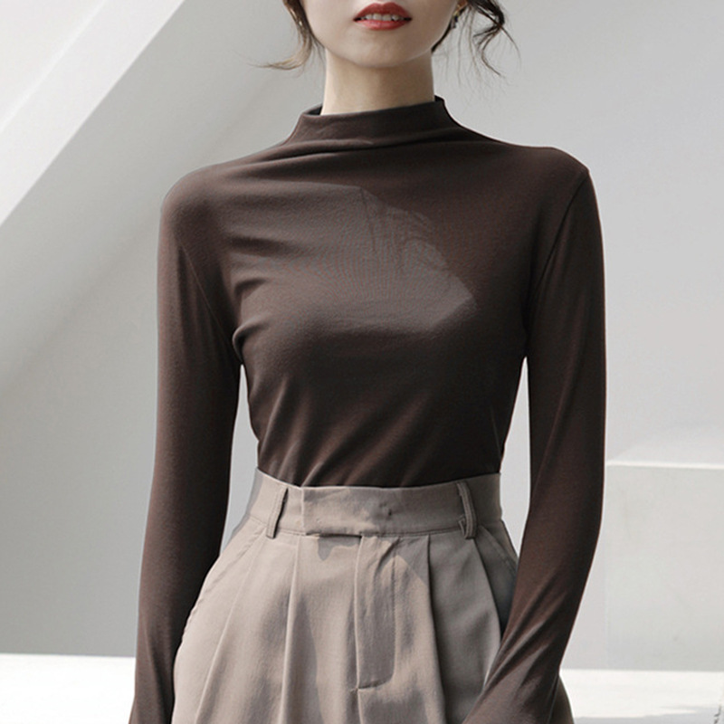 Autumn and winter new semi-high collar slim base shirt Women's slim long sleeve t base shirt casual inner jacket wholesale
