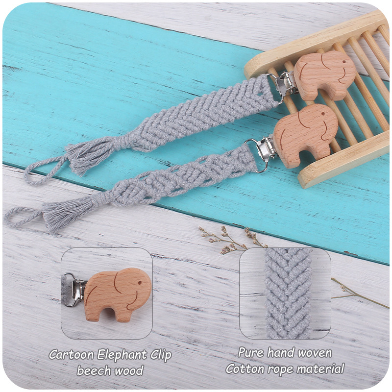 Bebé creativo haya animal chupete clip anti-gota Cadena de juguete mordedor nuevos niños hechos a mano cuerda de chupete tejida