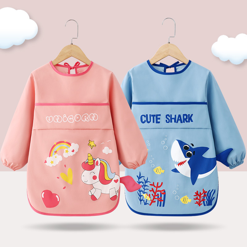 Pintura infantil mono bebé comiendo babero sin mangas impermeable reverso vestir pintura arte kindergarten manga larga babero