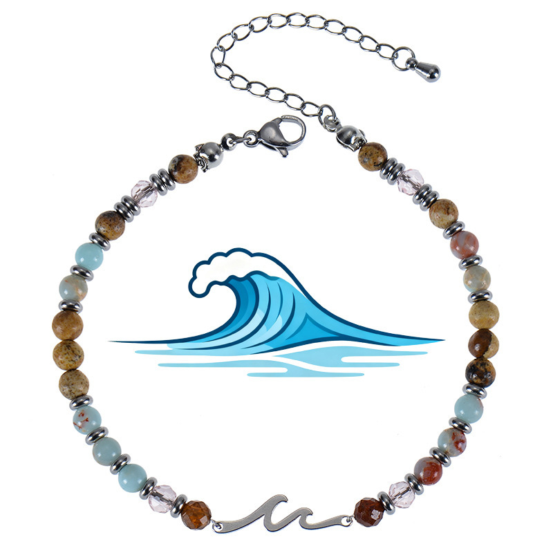 Fashion European and American Wave Bracelet 4mm Snakeskin Stone Bracelet Women's Natural Stone Beaded Wave Bracelet Can Be Matched with Cards