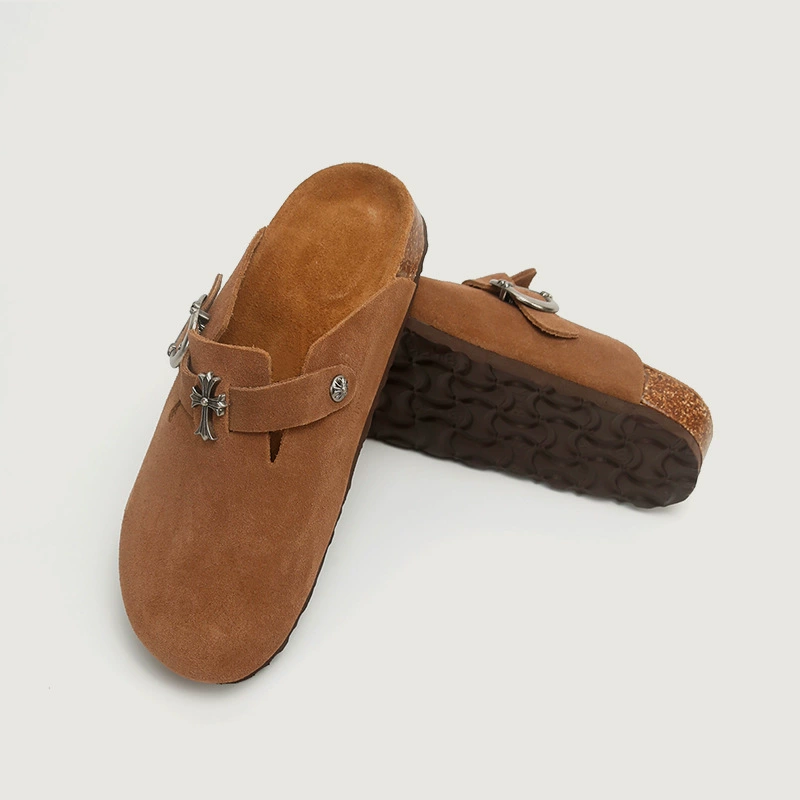 Туфли Birkenstock с открытыми носком и пяткой из металла для мужчин и женщин, кожа Crazy Horse, пробковая толстая подошва полуразлитые тапочки-носок-напоминание, ленивые Birkenstock тапочки для женщин