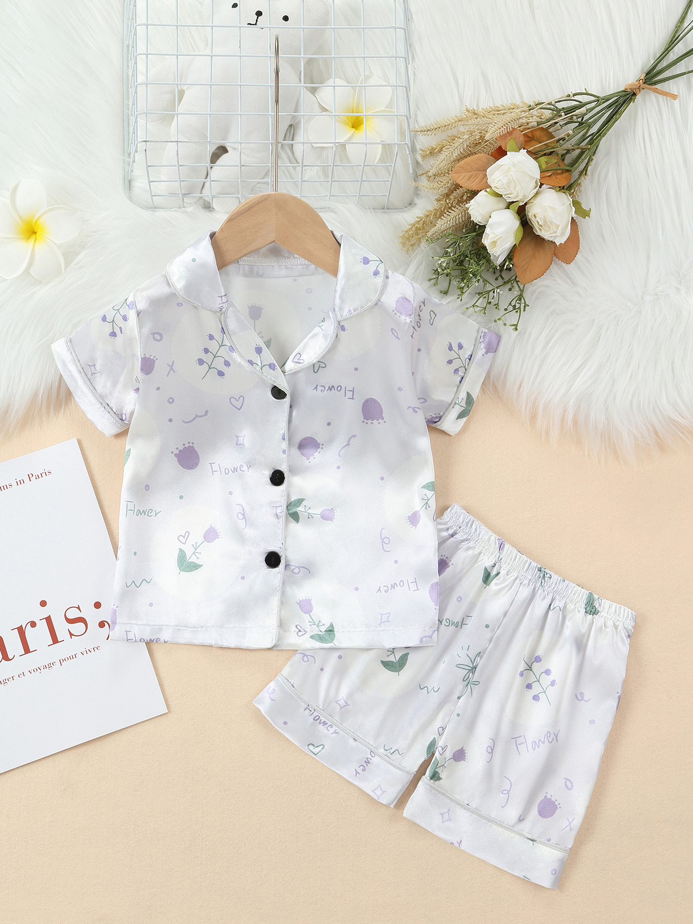Barn pyjamas set med cartoon tryck kortärmad sommarkläder_voghion.com