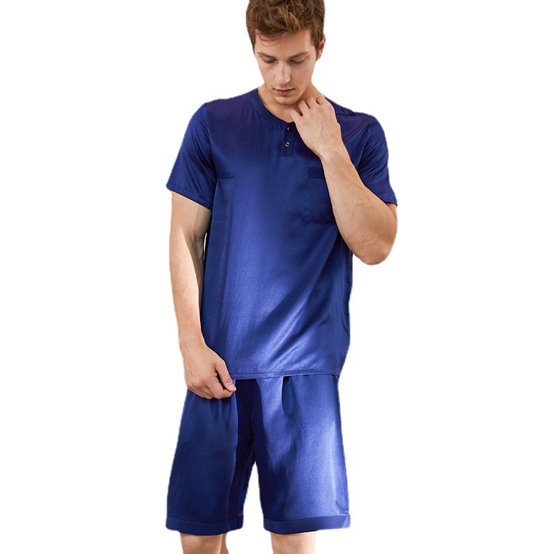 Men's Silk Pajamas Short-sleeved Shorts Set Summer Mulberry Silk Casual Home Clothes Two-piece Silk Pajamas