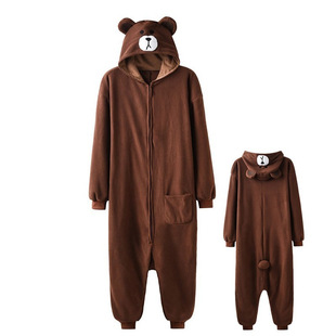 Plus size fat 200kg Brown bear cartoon one-part pajamas for men and women cute autumn and winter suit cross-border wholesale clothing