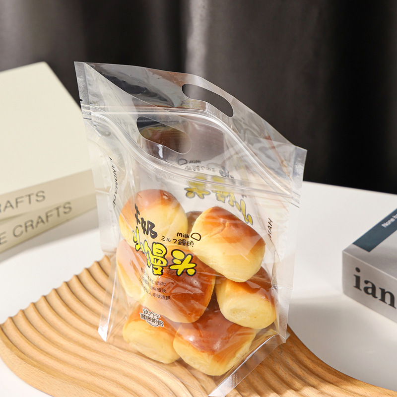 우유 작은 찐 빵 지퍼 자체 밀봉 투명 가방 우유 맛 빵 베이킹 포장 식사 가방