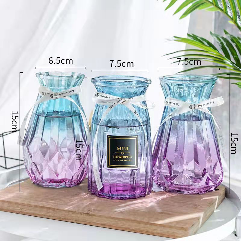 Tres piezas de estilo nórdico ins florero de vidrio transparente flor seca sala de estar arreglo de flores hidropónico rábano verde Lily adornos