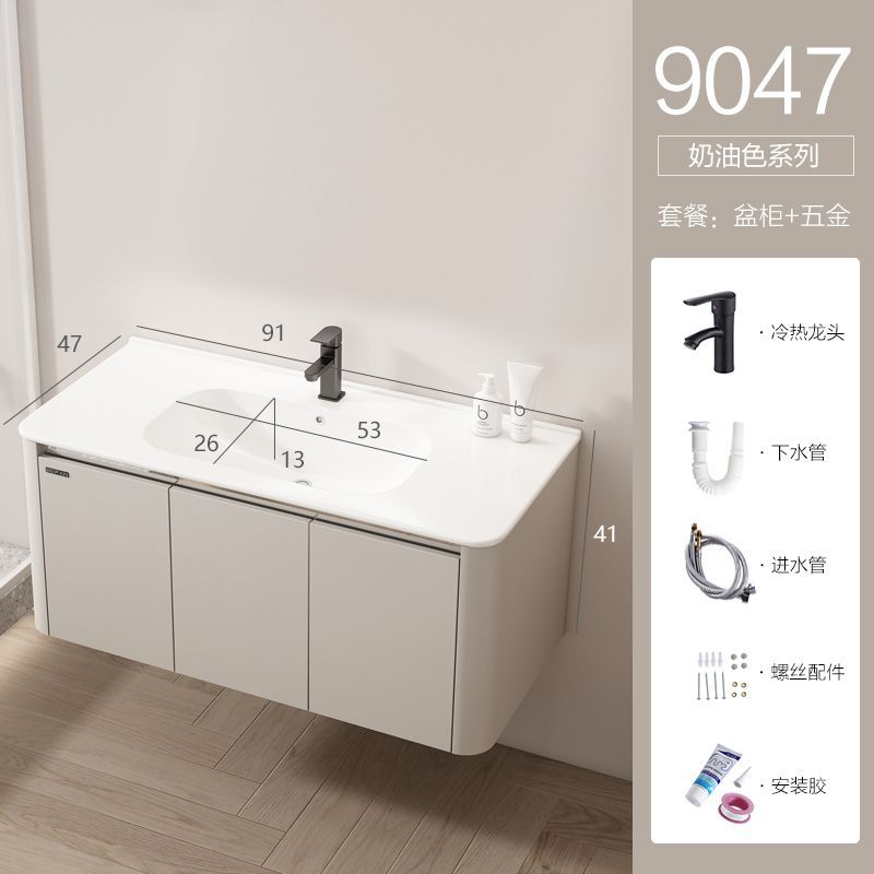 Estilo crema espacio de aluminio baño gabinete hogar lavabo baño integrado de cerámica lavabo gabinete combinación