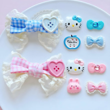 蝴蝶结布艺配件洞洞鞋配饰树脂猫咪diy饰品配件发夹手工贴片材料