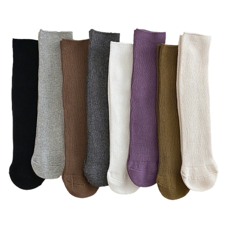 Calcetines PARA NIÑOS Calcetines de becerro calcetines de media pantorrilla de color sólido estilo coreano calcetines altos calcetines de pila a rayas verticales calcetines largos para niñas