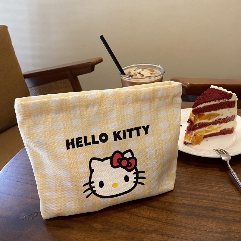 노란색 체크무늬 핸드 화장품 가방(액세서리 없음)