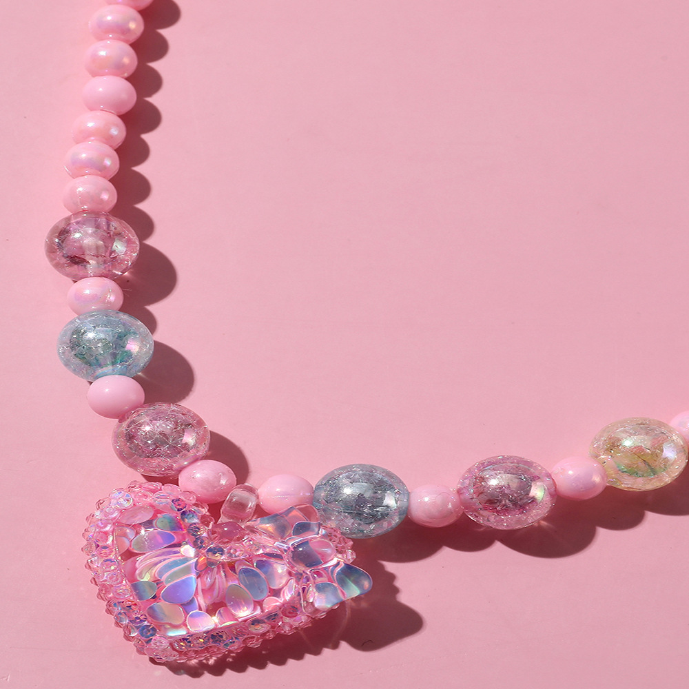 Sweet Heart Shape Plastic Beaded Resin Girl's Pendant Necklace Bracelets display picture 4