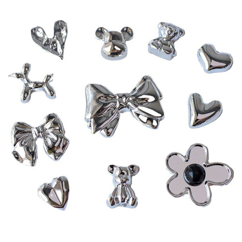 Bestselling electroplated metal little bear heart phone case with holes sneakers resin accessory DIY handmade material PJ440