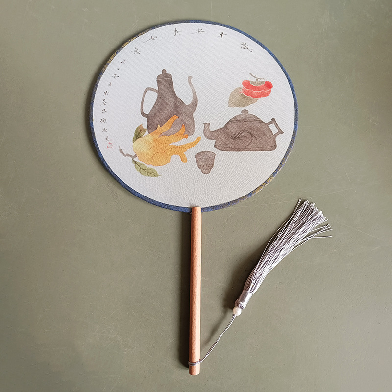 Ventilador redondo de estilo antiguo ventilador de doble cara de mango largo danza ventilador publicitario traje antiguo Hanfu cheongsam ventilador redondo de estilo chino ventilador de palacio al por mayor