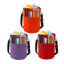 跨境新款家用编织工具收纳包圆桶收纳袋帆布毛线储物束口单肩挂袋