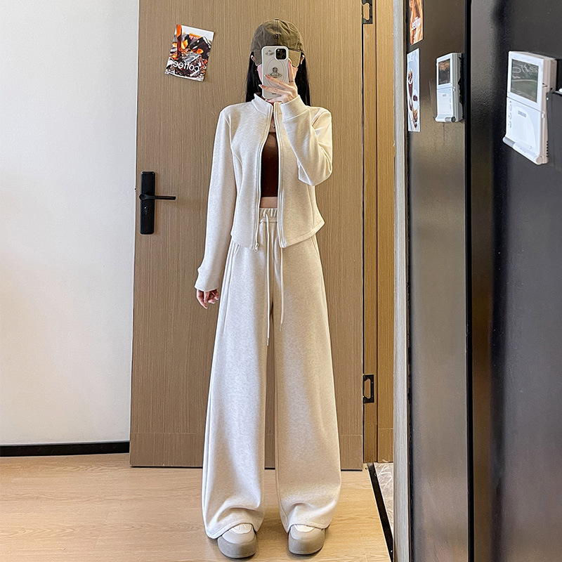 灰色运动套装女秋季2025新款羊绒卫衣外套休闲裤子两件套慵懒风|undefined