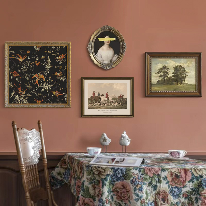 法式中古风vintage客厅背景墙装饰画美式餐厅玄关挂画组合画油画