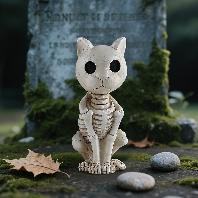  New Personality Skull Skeleton Cat Resin Ornaments Halloween Desktop Horror Atmosphere Decoration Ornaments
